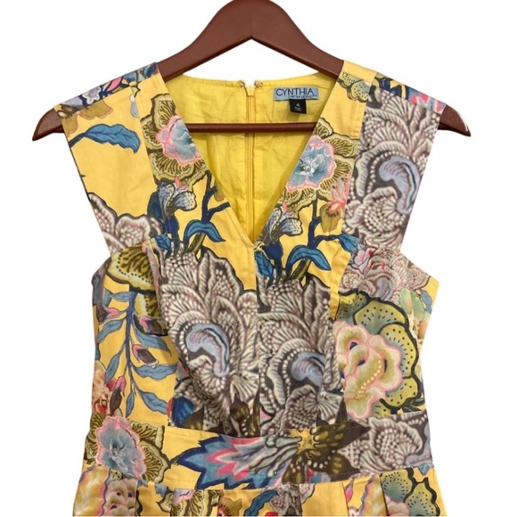 Cynthia Rowley V-neckline Pleated Flare Skirt Sleeveless Floral Dress - Size 4 - Picture 3 of 9